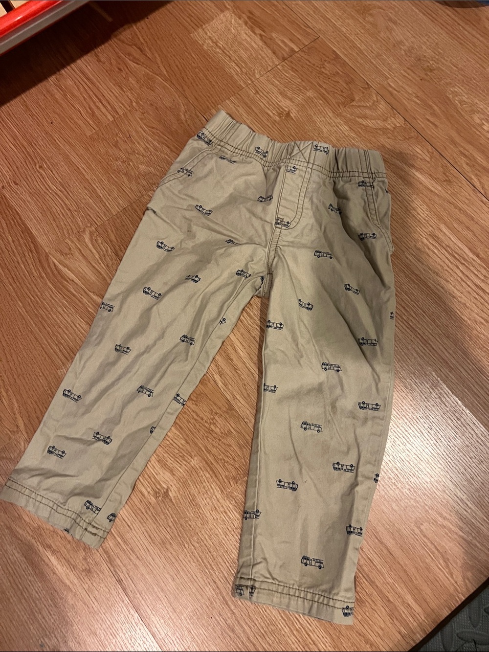 Carter's Tan Pull-On Pants with Car Prints